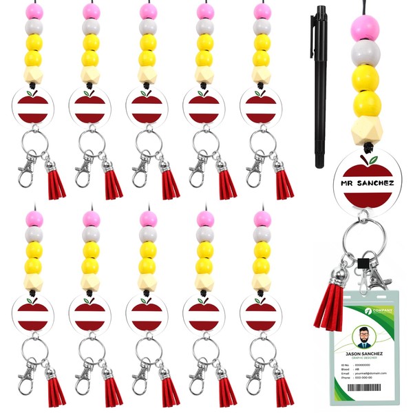Bucherry 10 Pcs Teacher Beaded Lanyard Bulk with ID Holder