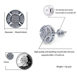 TOPGRILLZ Screw Back Earrings 14K Gold Plated 5A+ Cubic Zirconia Cluster Round Screw On Stud Earrings For Men Women Aretes De Hombre-Small Silver Plated