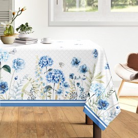 Arquiel Spring Flowers Tablecloth Waterproof, Blue Floral Table Cloth Rectangle Stain Resistant, Washable Table Cover for Home Kitchen Dining Party Decoration (60×104 Inch)