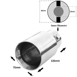Single Exhaust Tip Performance Sport Muffler Universal Trim Tail End Pipe Stainless Steel Chrome 50 mm
