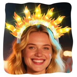 Flovel Light Up Flame Headband Yellow LED Hair Accessories Glowing Sun Headwear for Women