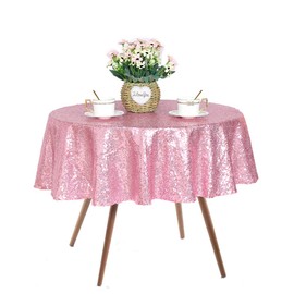 JYFLZQ Rose Pink Sequin Tablecloth 50" Round Sparkly Drape Table Cloths Table Cover Overlay for Wedding Birthday Party Baby Bridal Shower