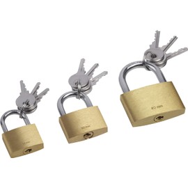 Meister 9515300 Padlock 3-Part 25 mm 30 mm and 40 mm Various Locking Body Made of Brass Steel Shackle Each 3 Keys/Padlocks in Practical Set/Shackle Lock