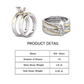 Jeulia 1.5 Carat Marquise Cut Ring Women2 PC Wedding Ring Set CZ Cubic Zirconia Engagement Band Rings Anniversary Promise Rings with Jewelry Gift Box (Yellow Gold, 7.5)…