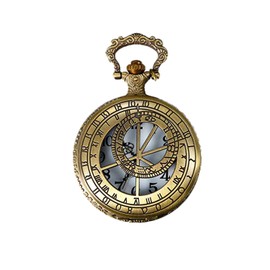 JewelryWe Vintage Brass Pocket Watch with Compass Necklace Twelve Constellation Clock for Men Women,31.5 Inch Chain