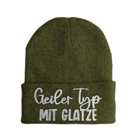 tshirtladen Hat – Cool Type with Bald – Beanie One Size – Winter Hat Soft Touch – Embroidered Sayings Hat – Choice of Colours, olive