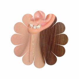 Aneneiceera Vintage Cz Star Threader Drop Earrings Gold Crystal Star Ear Climber Earrings Long Bar Tassel Earrings Star Pull Through Earrings Jewelry for Women