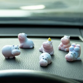 Rislobx Hippo Resin Car Dashboard Decor, 6Pcs Car Dashboard Decorations, Cute Car Ornament Rearview Mirror Accessories, Hippo Decor for Auto Home Office Desk (BLUE)