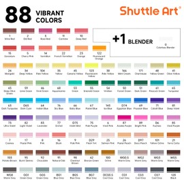 Shuttle Art 89 Colors Alcohol Markers, 88 Colors Dual Tip Art Marker Set Plus 1 Colorless Blender with Marker Case Perfect for Illustration Students Adult Coloring Sketching