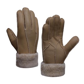 Women Leather Gloves Shearling Sheepskin Fur Lined Women Winter Gloves,Light Brown,XL