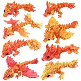 YVBBHE 8 Pcs 3D Printed Fidget Dragons with Eyes Toy Set, Small 3D Prints Articulated Animal Models for Executive Home Office, Cute Mini Stress Relief 3-d Printer Animals Toys Decor for Kids (D)