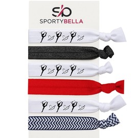 SportyBella Twirling Baton Hair Tie Set – 6pc Gift Pack with Twirler Logo, Red, Black Glitter, and Chevron Bands – No Crease Elastic Hair Accessories for Girls, Teams, Coaches
