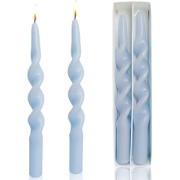 10" Handmade Taper Candles, Spiral Candles, Unscented Dinner Candles, Wedding Gifts Anniversary Christmas Candles, Pack of 2 (Blue)