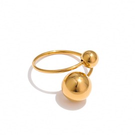 Jana Winkle Stainless Steel Ball Adjustable Rings Women Statement Gold Metal Finger Rings, Resizable, Stainless Steel, Pearl