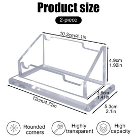 Realand Acrylic Business Card Holder Desk Transparent Desktop Business Card Display Stand with Thick Base Name Card Organizer for Office Exhibition 1 Slot 2 Pack