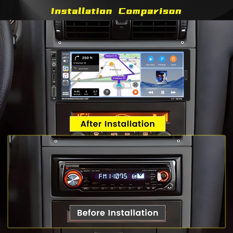 【2+64GB】 Hikity Android 13 Single Din Car Stereo Wireless Carplay