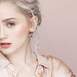 Raymard Heart Leverback Earrings for Womens, 925 Sterling Silver Dangle Drop Heart Cut Birthstone Jewelry for Women-created ruby