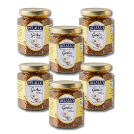 DeLallo Minced Roasted Garlic, Packed in Olive Oil to Preserve Smoky Flavor, Recipe Ready for Pasta Sauces, Meats and Marinades, Non-GMO, Vegan, Gluten-Free, 5 oz Jar, (6 Pack)