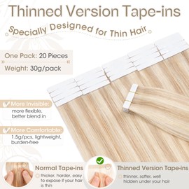 Elailite Tape Extensions - Invisible Tape Extensions Real Hair - Remy Real Human Hair - 20 Pieces 30 g Tape in Extensions - Straight - #18P613 Ash Blonde & Bleached Blonde - 55 cm