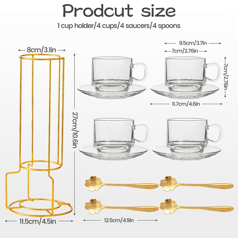 SJORHNUS 5.4 oz Espresso Cups Set of 4,Clear Glass Coffee