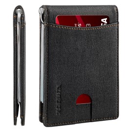 RUNBOX Genuine Leather Slim Wallet for Men RFID Blocking Bifold Minimalist Front Pocket Mens Wallet with Money Clip Thin Gift Box