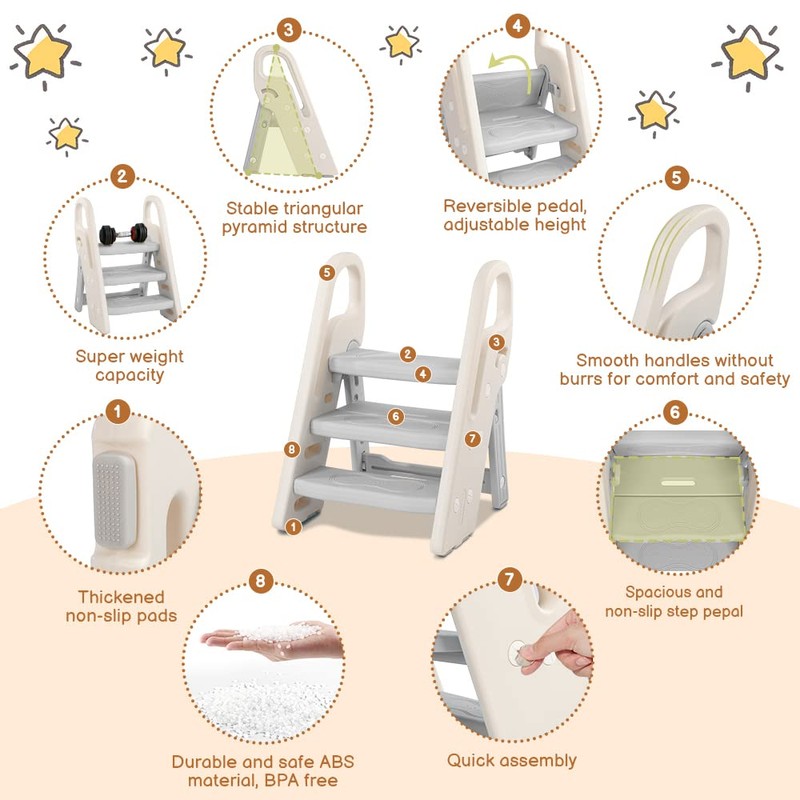 Onasti Foldable Step Stool for Bathroom Sink, Adjustable 3 Step