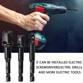 Adaptador de enchufe de 3 piezas, vástago hexagonal de 1/4 "a destornillador de broca de cabeza cuadrada de 1/4" 3/8 "1/2" para taladros inalámbricos Extensión de trinquete[Negro]