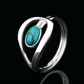 CUSIOALQQ Sterling Silver Turquoise Ring for Women Gemstone Boho Jewelry Gemstone Natural Green Agate Onyx Vintage Engagement Ring Jewelry Mom Gift L 1/2
