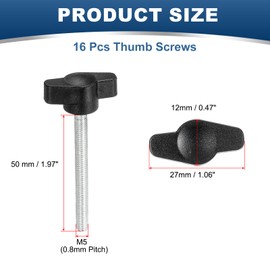 YELARXI Z- Shaped Thumb Screws 304 Stainless Steel Tee Wing Knobs Screws Clamping t Head, M5 x 50mm Thread Fit for Replace Hand Tightening Knob Supply - Z Type (16 Pack, Black)