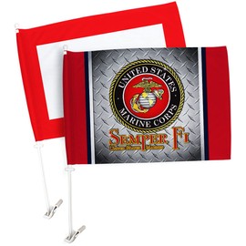 Marine Corps Car Flag Blue Star Pack US Semper Fi Bandera Para Carros Small Banner For Window Clip Pole Accessories Auto Decorations Armed Forces Veteran Gift USMC Jarheads Semper FidelisMade In USA
