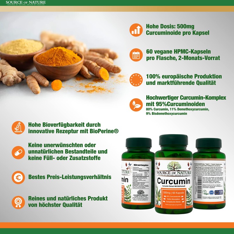 Source of Nature® Curcumin 500 mg, 60 capsules, 2-month supply,