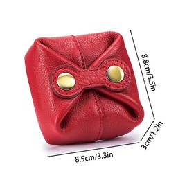 MiOYOOW Leather Coin Pouch, Coin Organizer Pouch Vintage Change Holder with Double Snap for Women Men, Red, Classic