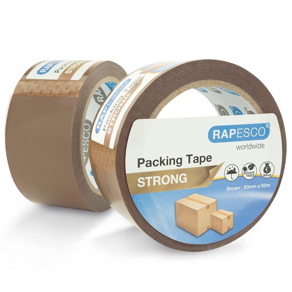 Rapesco 1696 Strong Packing Tape 50mm x 60m, Brown, Pack of 2