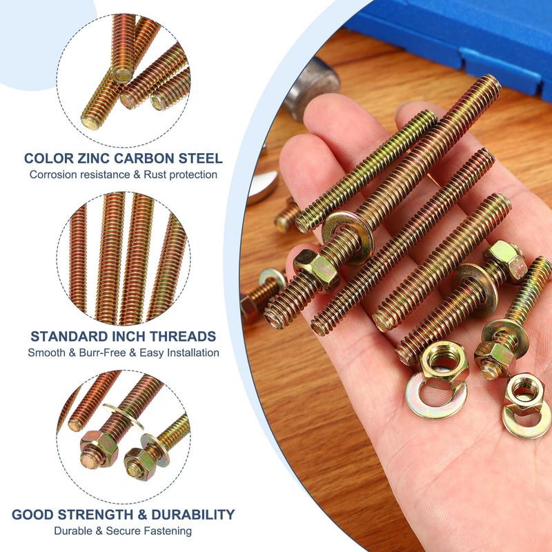 PATIKIL 1/4"×2-1/2" カラー亜鉛メッキ全ねじ棒 8本セット 炭素鋼製長ねじボルト 家具・ガーデン取り付け組立用