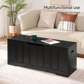 47.2" Storage Chest Extra Large,Storage Trunk with 2 Safety Hinges,Wooden Storage Bench,Shoe Bench,47.2x15.7x19.1 Inch,Easy Assembly,Storage Bench for Bedroom,Living Room,entryway(Black).