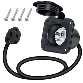 15 Amp Shore Power Inlet, EilxMag 125V Flanged Inlet Power Inlet Port Plug NEMA 5-15P RV Electrical Outlet with Integrated 24" Cord ETL Approved