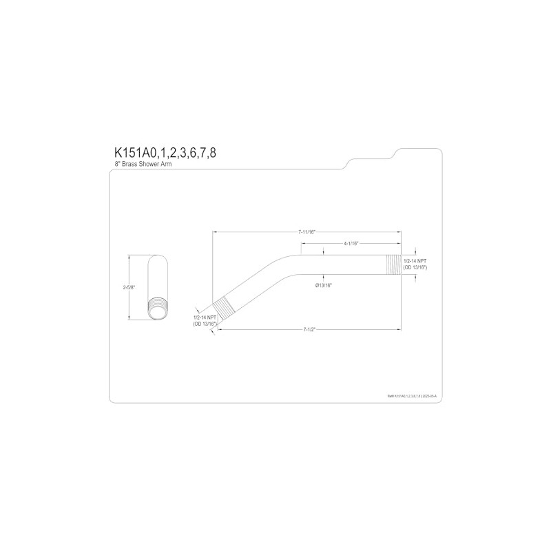 Kingston Brass K151A2 8-Inch Shower Arm, 7-1/2'' (L) x 1/2''