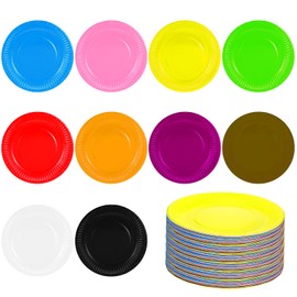 Lemecima 200 Pcs Paper Party Plates, 7" Disposable Paper Dessert Plates Assorted Colors Round Papers Plate Bulk for Parties Weddings Birthdays