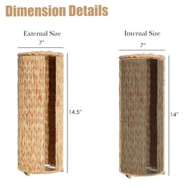 PINXIURY Water Hyacinth Paper Roll Holder, Wicker Toilet Paper Holder Stand for Bathroom, 3 Rolls of Toilet Paper Storage, Toilet Roll Holder Stand for Bathroom and Under Sink