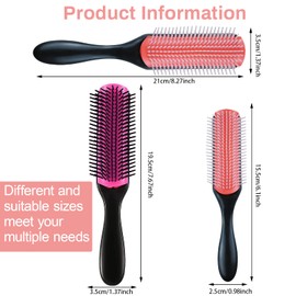 3 PCS Hair Brushes for Curly Hair, VEGCOO 9-Row Cushion Brush Nylon Bristle with Anti-Static Rubber Pad, Styling Hairbrush Tools for Blow Drying Hair Styling, Separating, Detangling, Shaping (3 Sizes)
