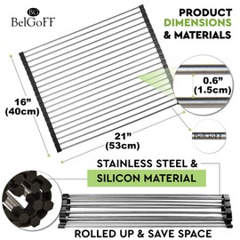 Belgoff Roll-Up Dish Drying Rack Multipurpose Rollup Dish Drainer Over The Sink 21" x 16" Black