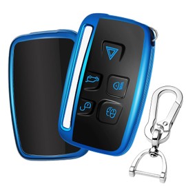 QBUC Car Key Cover for 5 Button Soft TPU with Keychain Anti-dust Protection Car Remote Key Fob Case Cover (Blue)