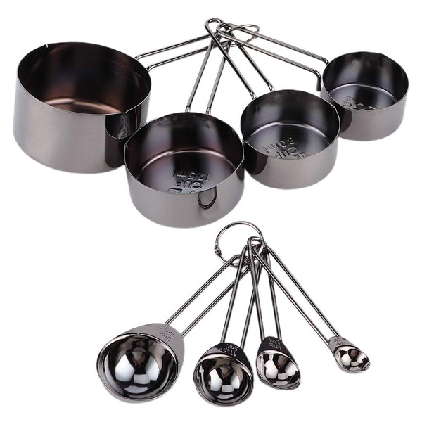 QANYEGN Black Measuring Spoon, 8 Pieces, Stainless Steel Measuring Cup