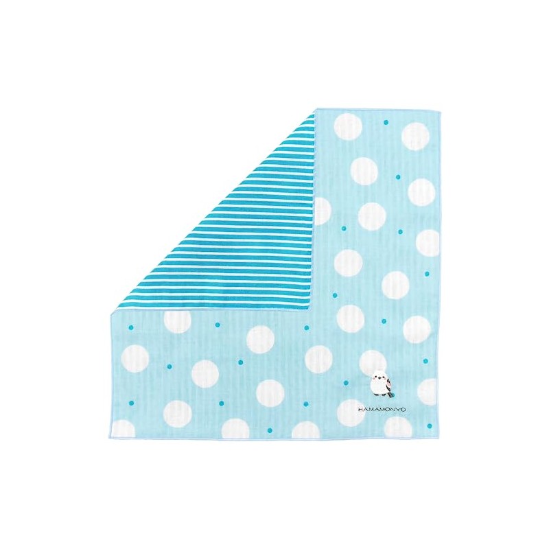 Hamamonyo Reversible Gauze Handkerchief, Double Polka Dots and Simahogus, blue