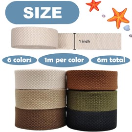 1 Inch Cotton Webbing Strap (1 Yards X 6 Color) High Density Webbing Plain Weave Straps for Bag Handles Great for Pet Projects Crafts