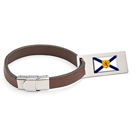 Nova Scotia Flag Leather Luggage Tag Steel Engraved Text