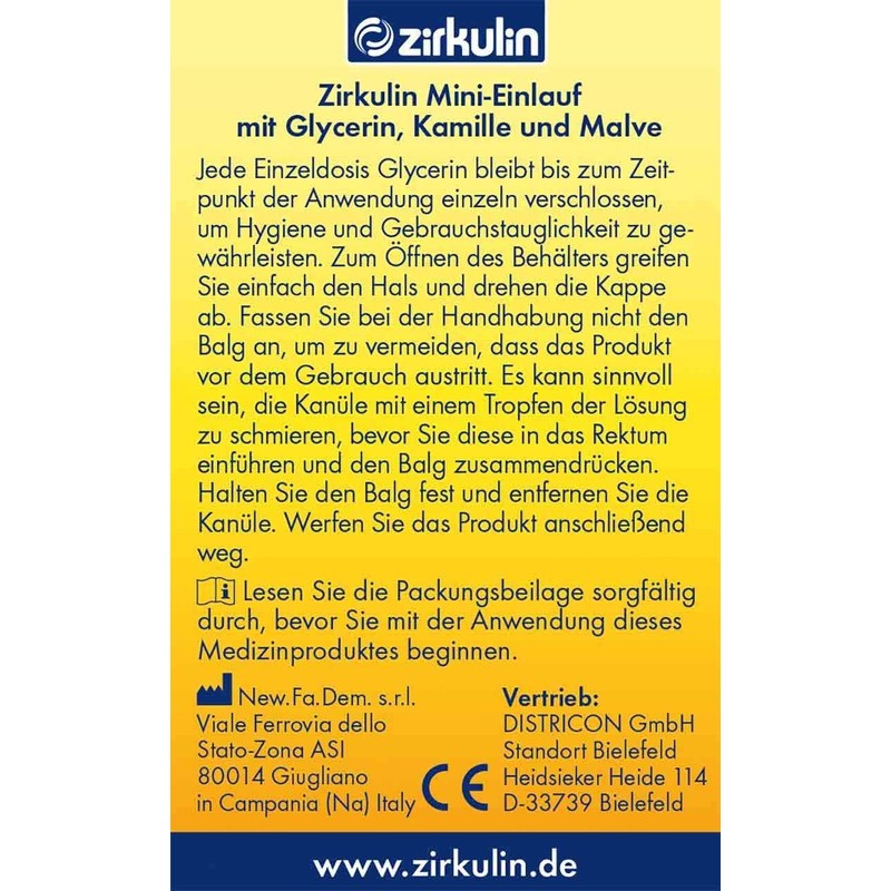 Zirkulin Mini Enema for Mild to Moderate Constipation with Glycerin,