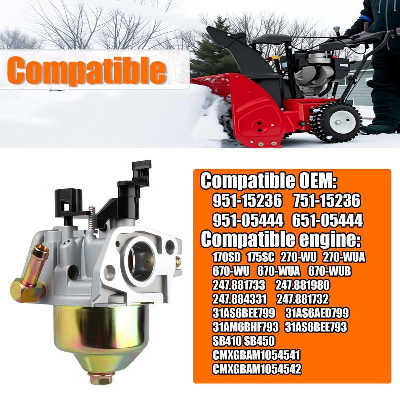 Carburetor 951-15236 for Craftsman, Troy-Bilt, MTD 247.881732, 247.881733, 31AS6BEE799, 31AS6BN2723