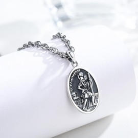 TRISHULA Archangel Michael Saint Christopher Necklace 925 Sterling Silver Amulet Medal Pendant Religious Jewellery Gifts for Men and Women, Sterling Silver