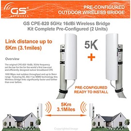 Puente inalámbrico punto a punto WiFi al aire libre, kit de expansión de red inalámbrica, largo alcance de alta velocidad 5G | Kit de puente de 2 unidades completo preconfigurado - P2P 1000Mbps 5Km(2Pack)